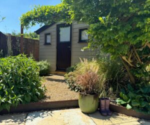 garden workshop in award shortlisted garden in Great Bentley